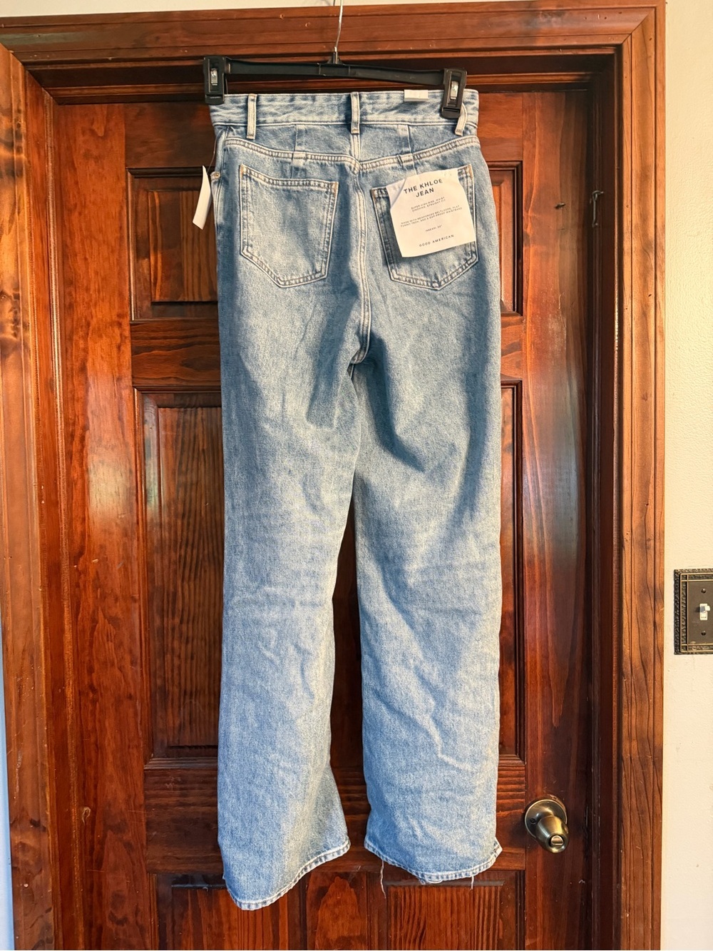 Good American Light Blue Distressed Straight Leg Jeans - Picture 3 of 4